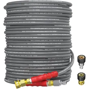 Washer Hose 100ft 4200PSI with 3/8 Quick Connect, 1/4 Commercial Grade Steel Wire Braided Kink Resistant Power Washer Extension Hose, Flexible Replacement Hose Adapter Set