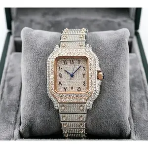 Luxury Iced Out Santos Style Full Diamond Watch| Arabic Numeral Dial Hip Hop Wrist Watch