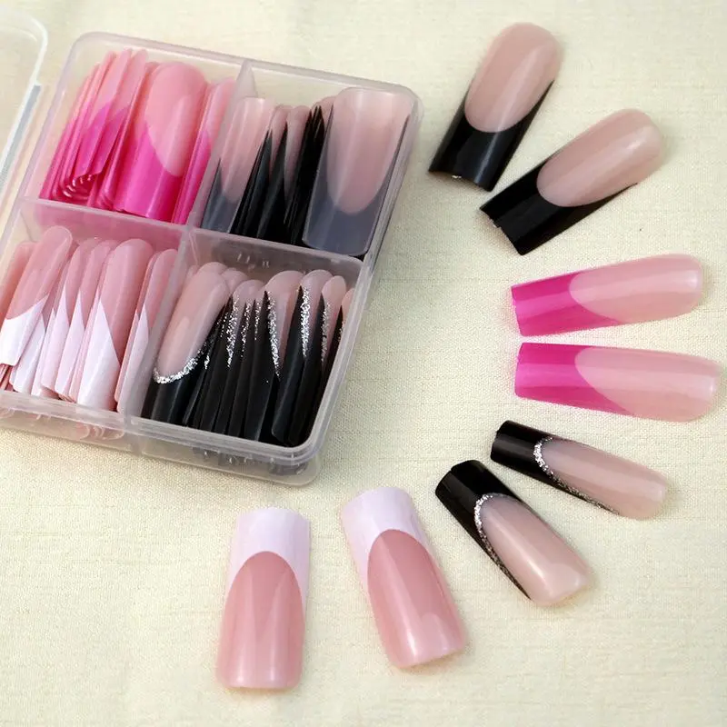 96Pcs Upgraded Version Glossy Press-On Nail Set - Mixed Colors, Long Ballet False Nails Reusable Four Square Nail, for Women's