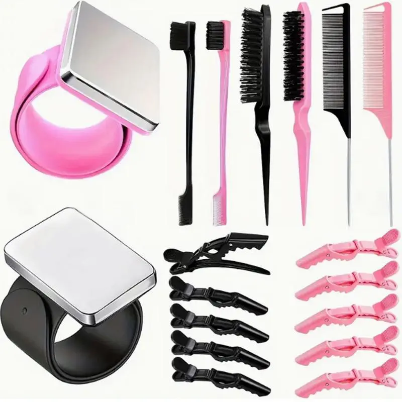 Hair Styling Tool Set, Hairdressing Set, 18pcs/set Magnetic Wristband & Hair Brushes & Combs & Hair Clip, Professional Hair Styling Tool for Salon & Barber Shop, Salon Supplies, Haircare, Hair Styling Accessories, Heatless Styling Tools