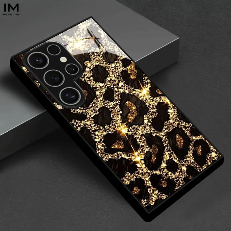 High-End Golden Flash Leopard Print Fabric Tempered Glass Cartoon Phone Case - Multi-Model Accessory for Business & Daily Use - Compatible with Samsung Galaxy S26,S25,S24,S23,S22 Pro,S21,S20 FE/Plus/Ultra,A56-A51,A36-A32,A26-A23,A16-A14,A06,A05,A03s