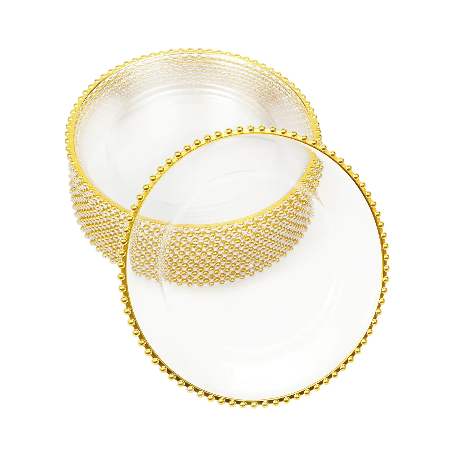 25 Pack Gold Clear Charger Plates 32cm Round Disposable Dinnerware for Wedding Banquet Birthday Party Table Decoration PS Plastic
