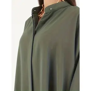 Ramadan Plus Size Ethnic Style Abaya Dress, Women's Plus Solid Batwing Sleeve Round Neck Maxi Jalabiya Dress