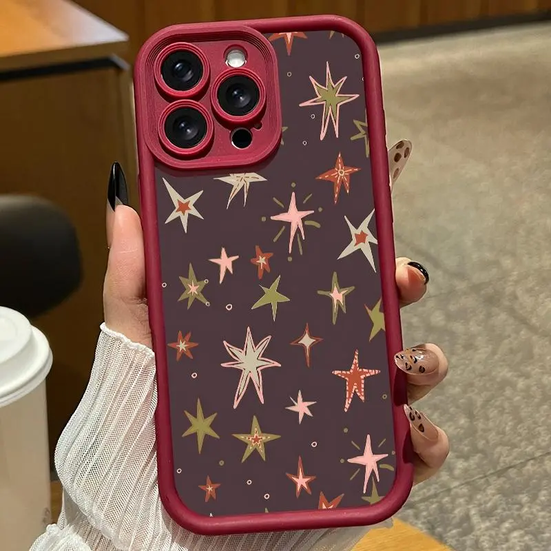 Colorful star pattern phone case. Compatible with iPhone 17 Pro Max/16 Pro Max/15 Plus/14/13/12/11, TPU soft case. Compatible with Galaxy S26 Ultra/S25 Plus/S24/S23, Dopamine color option. Compatible with Galaxy A54/A53/A33/A15.