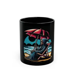 Summerween Grim Reaper Taking A Day Off Black Coffee Mug Tea Cup (11oz, 15oz)