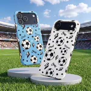 Soccer Ball Pattern Glossy Tough Phone Case 11 to 17 series S23 to S25 - Football Sports Cartoon Protect Phone Case - Game Day Athlete Aesthetic Gift for Cases For 11 12 12Pro 12 Promax 13 14 15 16 17Pro