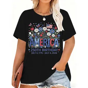 Plus Size - Women'S Plus Size T-Shirt | Casual Short Sleeved Round Neck Top, Medium Stretch Fabric, Machine Washable, Comfortable Fit for All Seasons, Unique 2D Flat Print