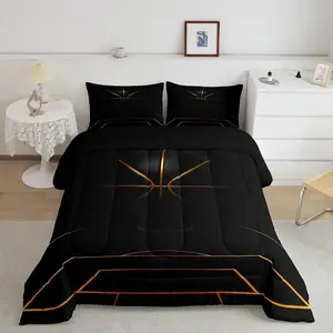 Luxury Sports Theme Bedroom Bedding Set - Black Gold Digital Print, Super Soft Microfiber, Designer Multi-Size Decorative Set with Machine Washable Comforter for Room Decor