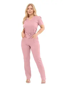 Women's Scrub Set Bow Fitted Short Sleeve Straight Leg Pants Summer Nursing Doctor Work Uniform Workwear
