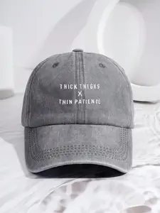 1pc Unisex Embroidered "Thick Thighs X Thin Patience" Washed Baseball Cap, Adjustable Casual Outdoor Hat