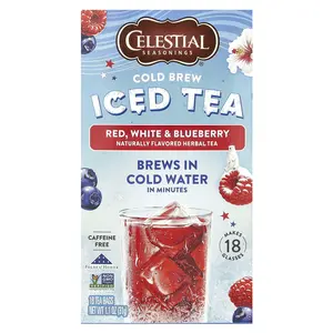 Celestial Seasonings Cold Brew Iced Tea, Red, White & Blueberry, Caffeine Free, 18 Tea Bags, 1.1 oz (31 g)
