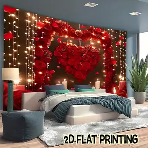 2D flat banner 1pc party banner Romantic Rose Heart Theme design-multi-functional decoration suitable for festivals, courtyards, studios, homes and garden celebrations- perfect Valentine 's Day gift，Anniversary gift