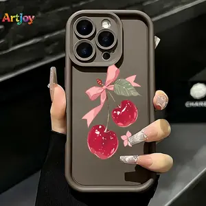 Viral Coquette Aesthetic Glossy Red Cherry Pink Ribbon Bow Graphic Phone Case,  For Galaxy S25, S24, S23, S22, S21 PLUS, FE And Ultra,Galaxy A33 Compatible With For Iphone17 Pro Max, 16, 15, 14 And 13. It Makes A Perfect Gift For Birthdays, Holidays,