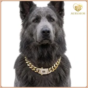 Cat & Dog Pet Necklace – 14K Gold-Plated Cuban Chain Collar, Durable Stainless Steel, Secure Buckle, Comfortable & Pet-Friendly Jewelry for Small,dog products,dog accessories, Medium & Large Pets.16/18/20/22/24/26 Inch Gold Puppy Collar with Pendant