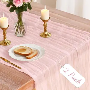 2 Pack Pink 10Ft 120 Inch Boho Gauze Cheesecloth Table Runner for Wedding Party Dinner Baby Shower Valentine's Day Easter Mother's Day Decor