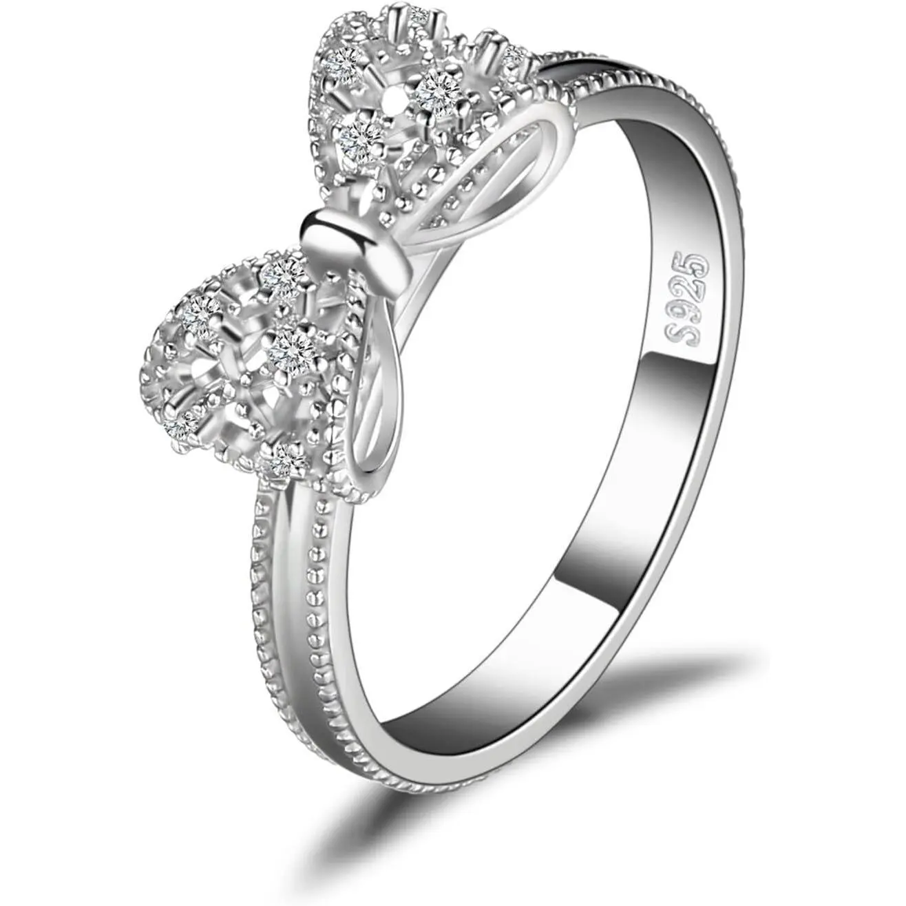 White Yellow Rose Gold Plated 925 Sterling Silver Rings for Women, Cubic Zirconia Promise Rings for Her, Stackable Wedding Bands Rings for Women Infinity Forever Love Knot Ring