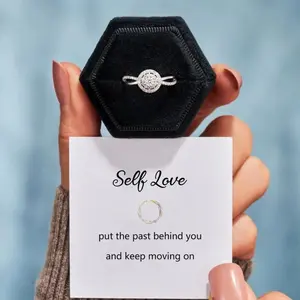 Self Love Reminder Ring Sparkling Round Cubic Zirconia Minimalist Infinite Symbol Ring For Women Healing Moving On Daily Jewelry Gift