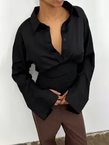 Sexy Button Long Sleeve Shirt Blouse, Stylish Casual Top, Perfect for Daily Wear & Trendy, Must-Have Fashion Piece