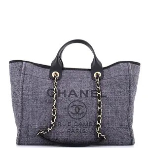 Pre-owned CHANEL Raffia Tote Bags REBAG Deauville Tote with Glitter Detail Medium by Rebag