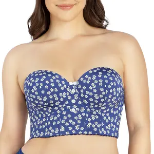 PARFAIT Dolly P50119 Women's Comfortable Fit Non-Slip Light Smooth Foam Padded Longline Strapless Bra Top with Daisy Print, Elastic Fit