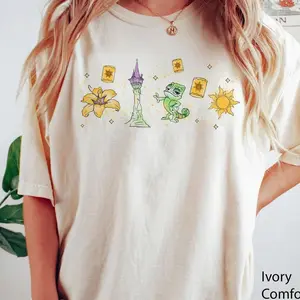 Youth & Adult Tangled Inspired Pascal Tower Lantern Flower T-Shirt, Minimalist Rapunzel Princess Graphic Tee, Magic Kingdom Family Matching Trip Outfit Gift