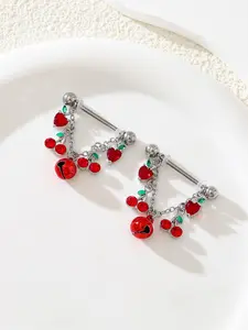 Cute Rhinestone Cherry & Apple Design Nipple Piercing, Fashionable Body Jewelry for Women & Girls, Fashion Jewelry for Party, Daily Clothing Decor