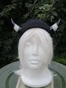 Multi-Colored Resin Horns with Beanie - Customize Your Own Color Pattern- Perfect for Casual Wear Cosplay Accessory Stylish Unisex Fashion Fashion Shoots Cold Weather Essential
