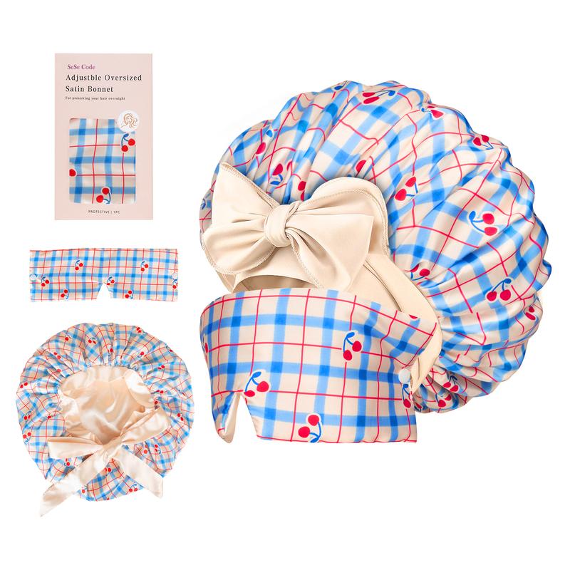 SeSe Code Store Satin Hair Bonnet for Sleeping with Detachable Eye Mask - Non-Slip Hair Wrap for Curly Hair