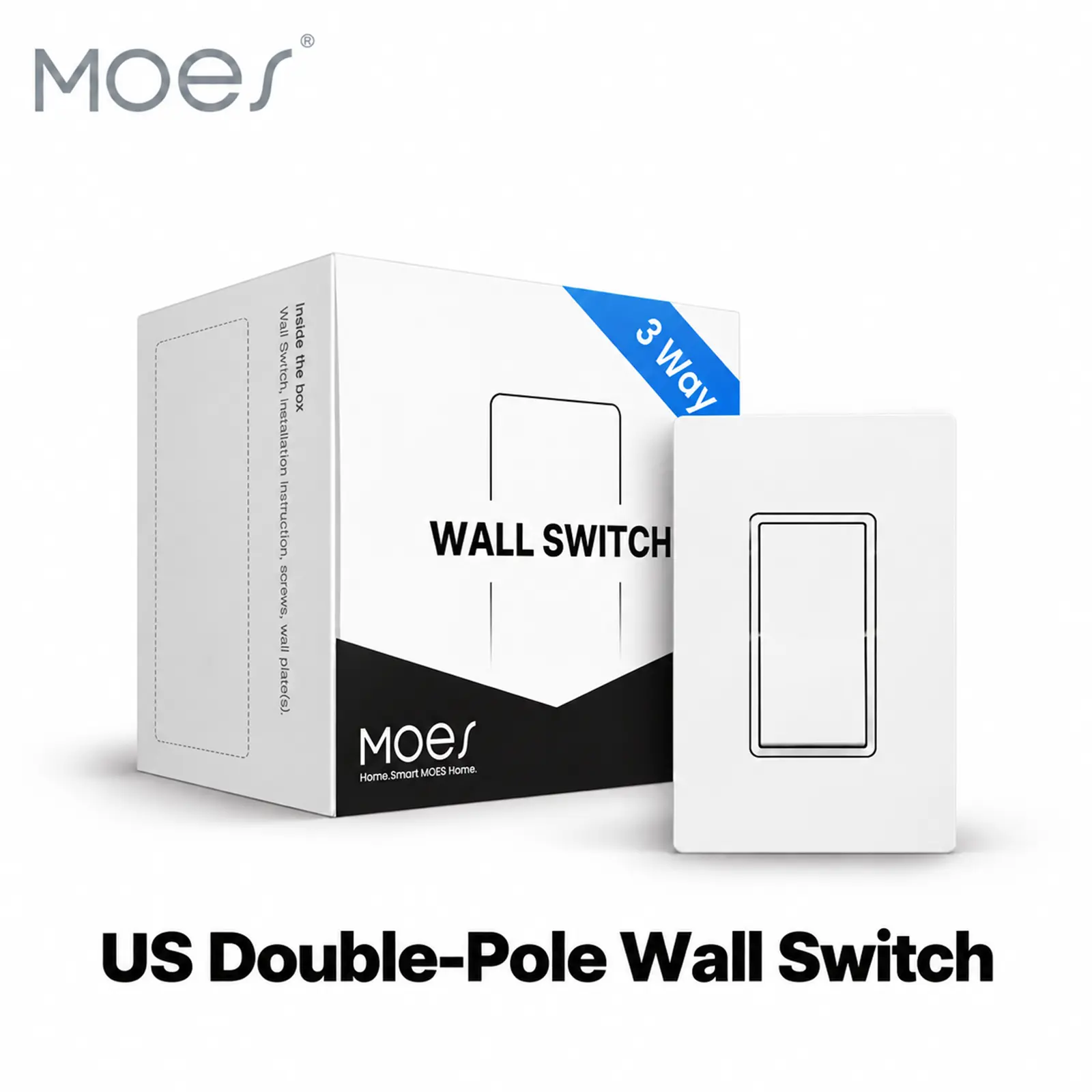 MOES US Double-Pole Wall Switch, 2-Switch 3-Way Control for Single Light, Home Improvement Electrical Accessory, Ideal for Stairways, 4-Pack/12-Pack Options
