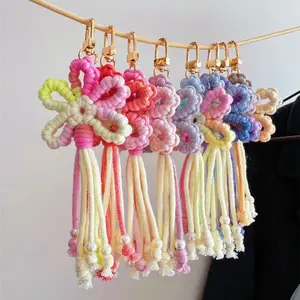 Candy color pure cotton Chinese knot flower woven bag pendant keychain handmade rope knot pendant