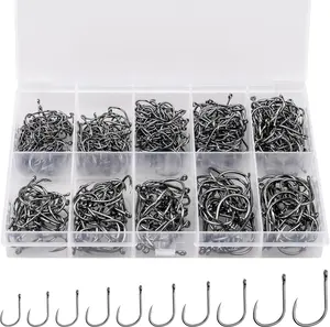 500PCS Small High-Carbon Steel Barbed Fishing Hooks with Holes, 10 Specifications of Fishing Hooks, Portable Boxed Hooks, Hooks That Can Adapt to Various Fishing Environments Strong Sharp Fish Hook with Barbs for Freshwater/Seawater