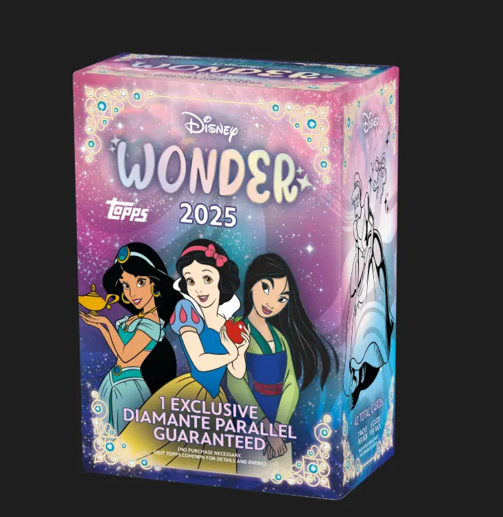 Topps Disney Wonder 2025 7-Pack Blaster Box with 1 Exclusive Diamante Parallel Card for Collectors 7 Unique Items Ideal for Disney Fans
