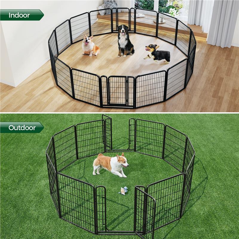 【Valentine Gift】Yaheetech Dog Playpen 6/8/12/16 Panels Metal Pet Playpen, Outdoor Indoor Dog Exercise Barrier Fence, 24/32/40/47 inch