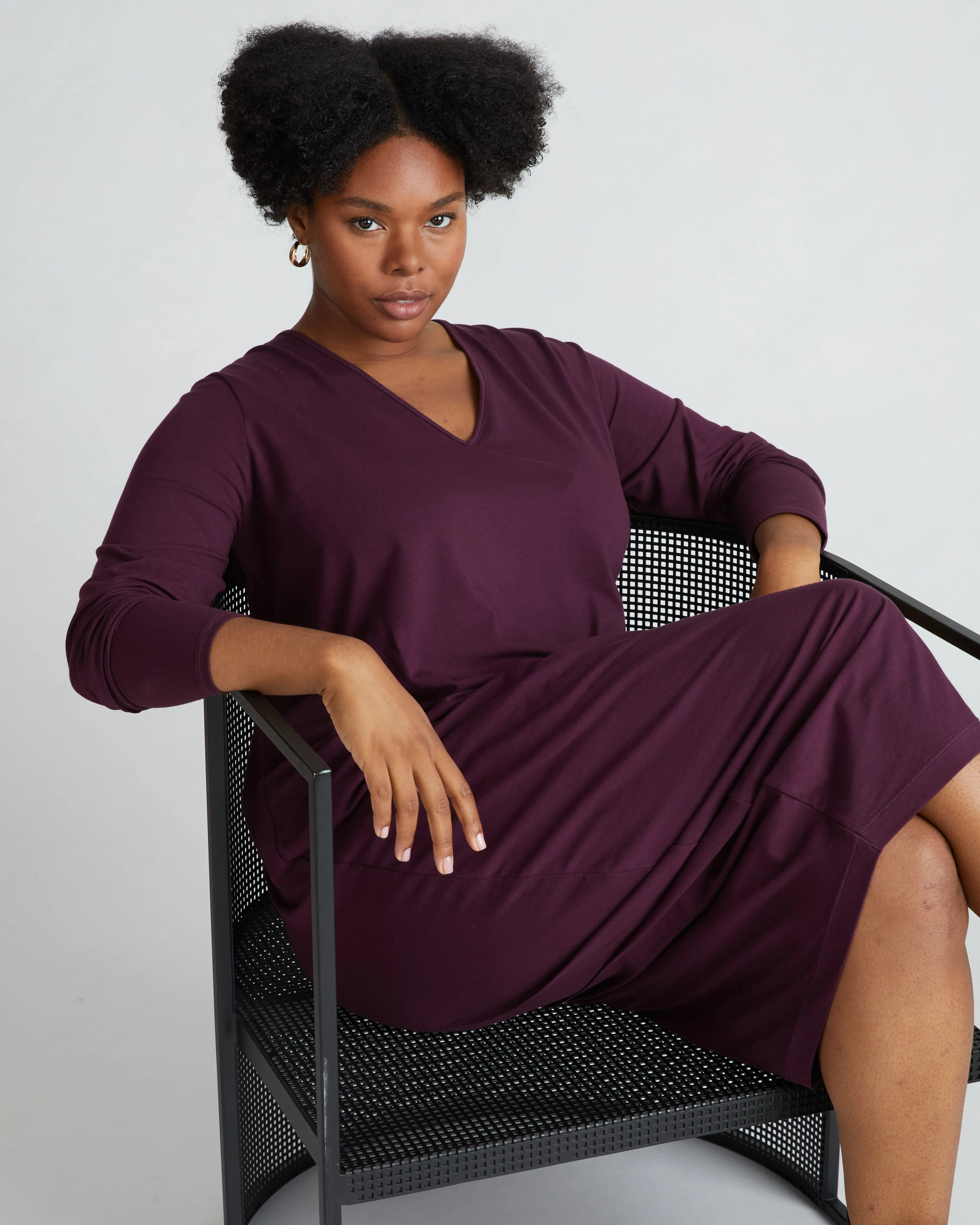 Women's Geneva Long Sleeve V-Neck Casual Dress - Pill-Resistant Peruvian Cotton-Elastane Blend, Incredible Bounce-Back, Cold Wash & Flat Dry Daily Basic Piece