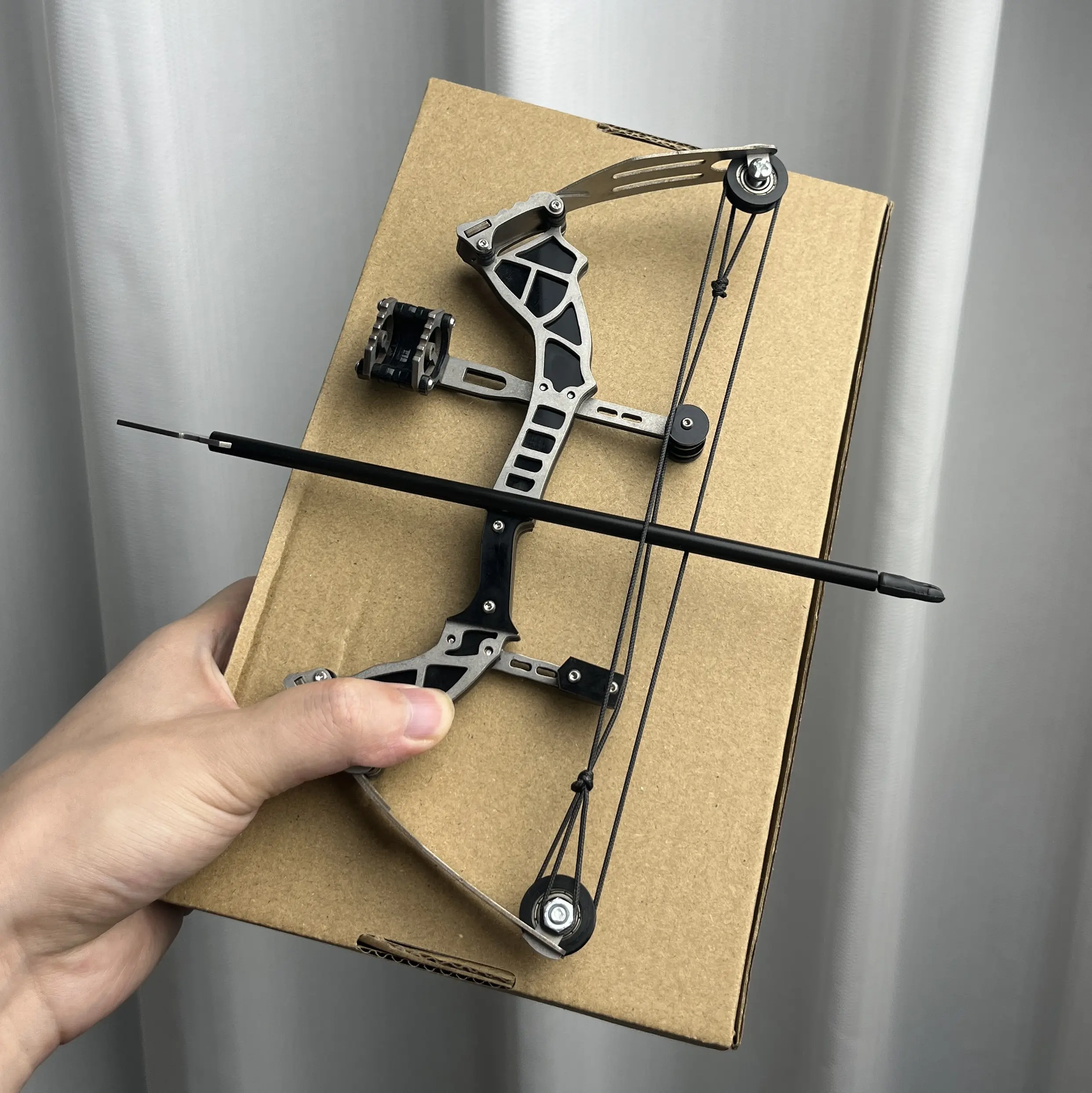 9.5in Mini Stainless Steel Compound Bow Set with Arrows - Unisex Compact Portable Ambidextrous Bows for Adults, Backyard Target Shooting, Cool Gifts, Handheld Archery Tool