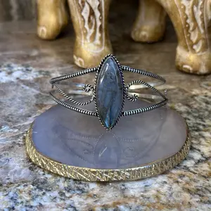Silver Labradorite Stone Cuff Bracelet