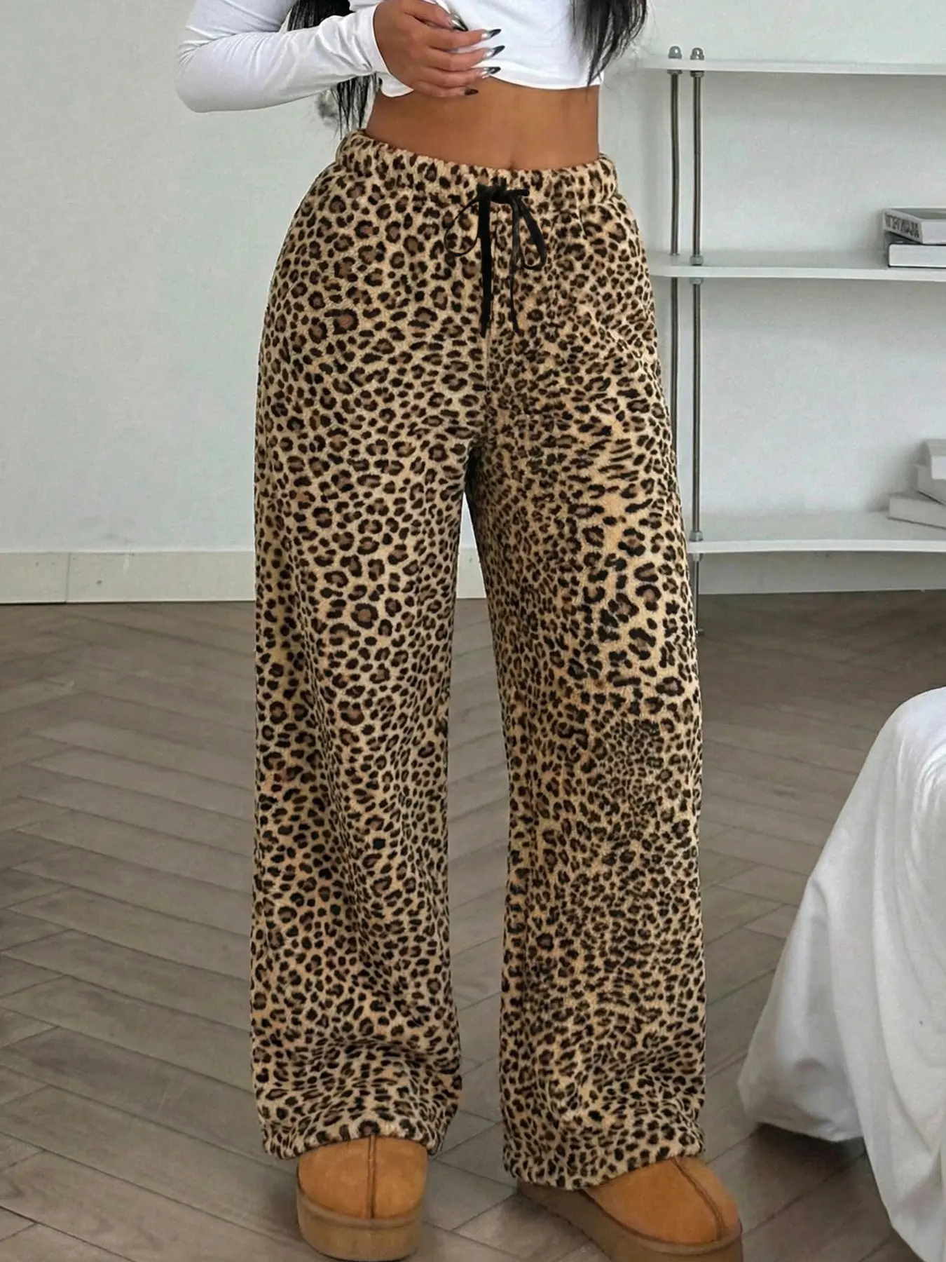 Women's Casual Loose Fit Leopard Print Pants, Fashion Streetwear Joggers, Comfortable Sporty Bottoms for Daily Wear & Outdoor Activities