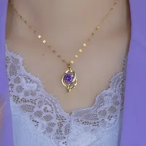 Amethyst Heart Necklace for Women, 2025 New Design, Chic Minimalist Jewelry, Elegant Fashion Collarbone Chain DZXL3125