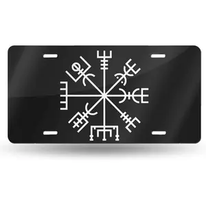 Viking Rune Vegvisir Talismen License Plate Car License Plate Gift Tag Auto Front Tag Metal License Plate Frames Frame for Car 6"x12"