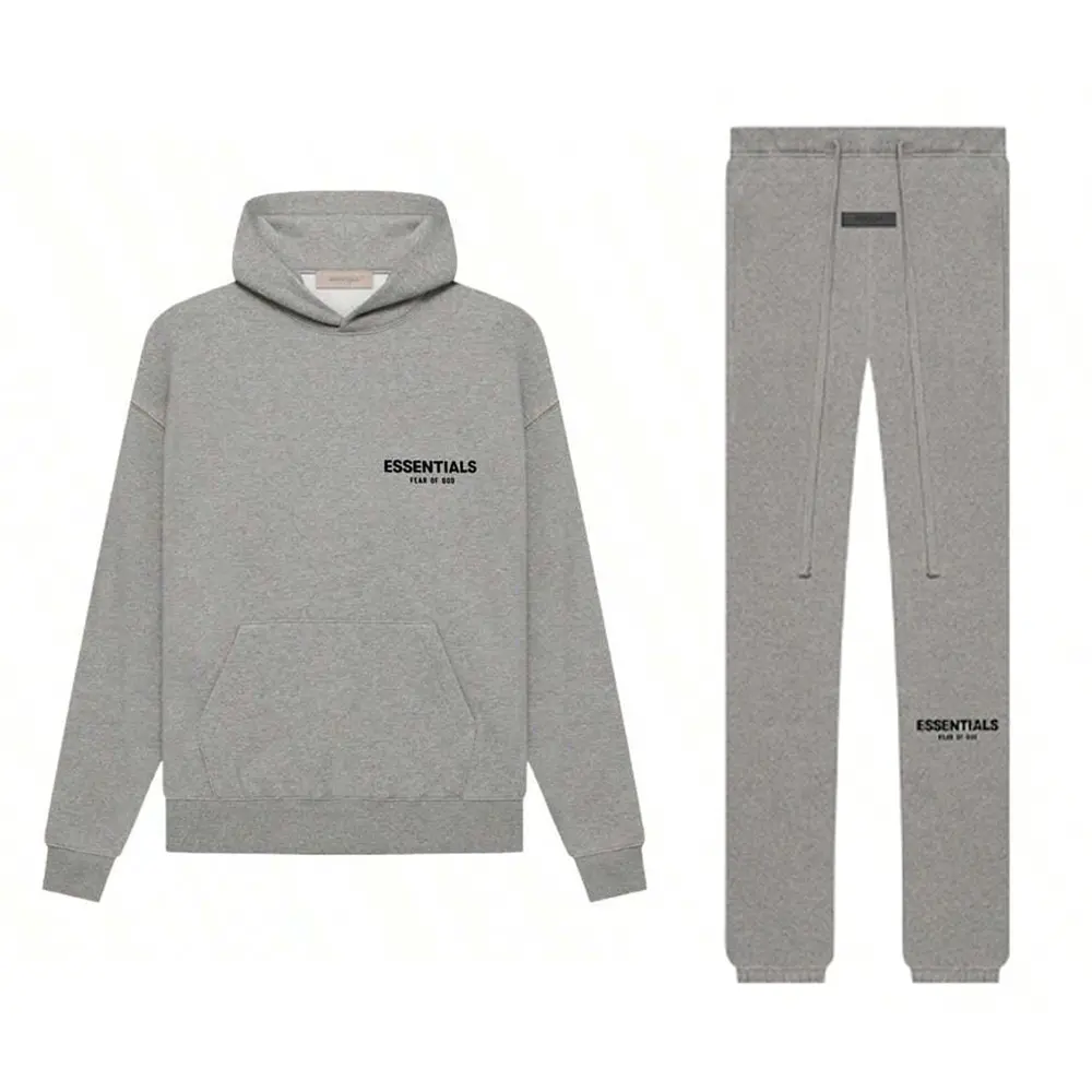 Essentials Fear of God Mens Casual 2 Piece Clothing Set Heather Grey Oversized Hoodie & Drawstring Sweatpants Apparel Gift for Men