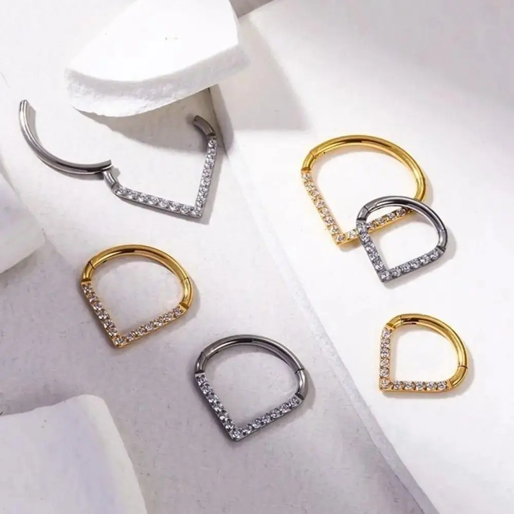 Hypoallergenic Surgical Steel Septum Nose Clicker - Teardrop Shape Segment Ring, Rhinestone Style Silver Black Body Piercing Jewelry, Hypoallergenic Surgical Steel Piercing Jewelry, Rhinestone Style Piercing Jewelry