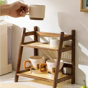 Countertop Organizer 2 Layer Coffee Cup Holder Multipurpose Bamboo Storage Shelf for Hotel Apartment Dressing Table Kitchen Home