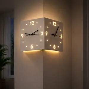 Double-side Wall Clock with LED Sensor Lights, Dual Time-zone Clock, Sound Activated Wall Lights Night Lights, 10 Inch Modern Decorative Silent, white, yellow