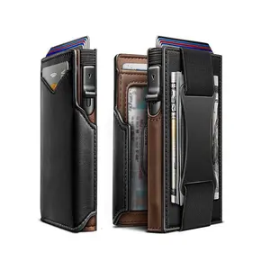 Men's Minimalist Wallet 9-13 Cards Slim Compact with Money Clip ID Window RFID Blocking Smart Pop Up Card Holder Bifold Metal Aluminum Credit Card Wallet