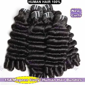 Megeen Curly Human Hair Bundles Loose Deep Wave With Spiral Ends Virgin Hair Unprocessed 100% Human Hair Extensions 15A High Quality 1/3/4 Bundles Double Weft Full and Thick