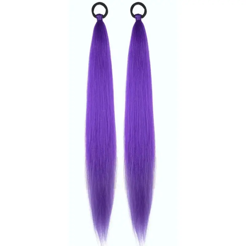 Purple Elastic Tie Straight Sleeve Wrap Braided Ponytail, Cosplay Headwear Hair Extension Straight Hair Ponytail Braid Wrap-around Braid Ponytail, Ponytail Extend 2 PCS Hairpiece