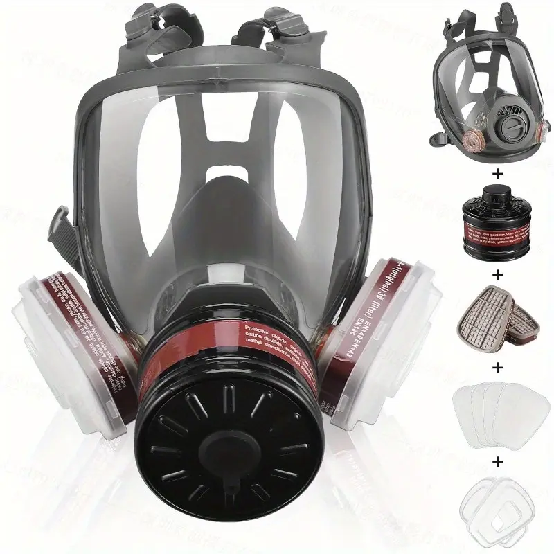 Reusable Full Face Gas Protective Respirator Mask, Gas Masks with Activated Carbon Filter, Anti-Gas Dust Organic Vapor Fume Protection, Dustproof Gasproof Mask, Safety Gear