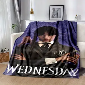 1pc Nevermore Wednesday Gothic Gothic Horror Blanket - Addams Family Inspired Wednesday Gothic Design, Soft Flannel Throw for Chilling, Home Office Decor, Tim Burton Fan Gift - All-Season Cozy Bedspread (A80) - Perfect for Gothic Room Aesthetics