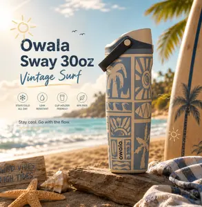 Owala Vintage Surf 30oz FreeSip Water Bottle – Owala Sway Leakproof Insulated Stainless Steel Tumbler, BPA Free, Travel Cup