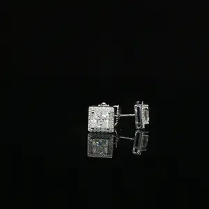 Dazzling Square Halo Stud Earrings | 7mm | VVS